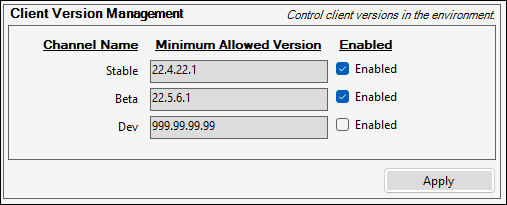 Client Version Control Screenshot