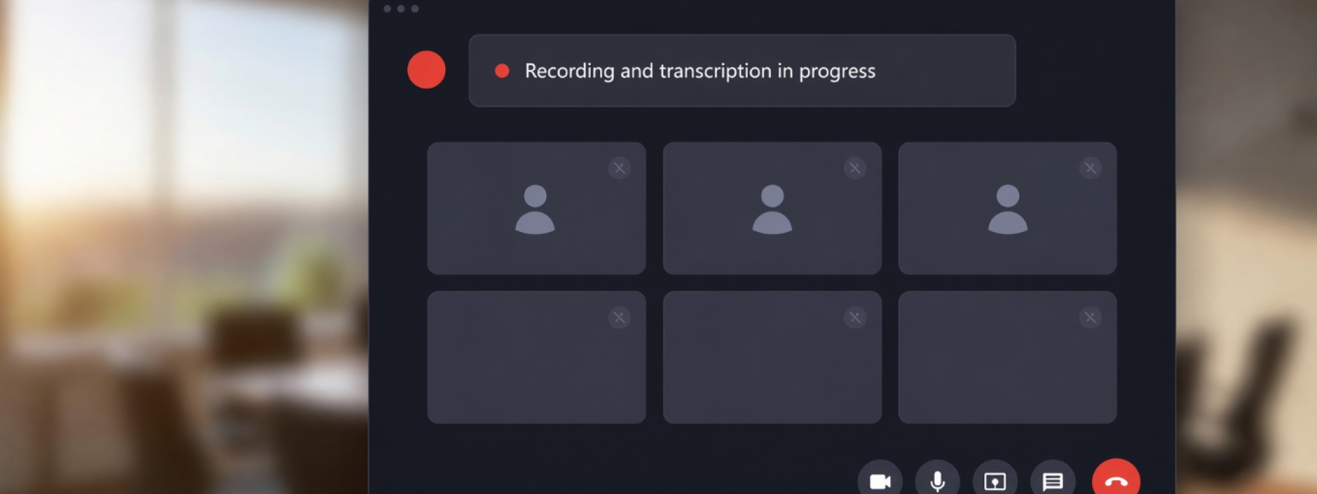 A Microsoft Teams like conferencing application, with Recording and Transcription in Progress